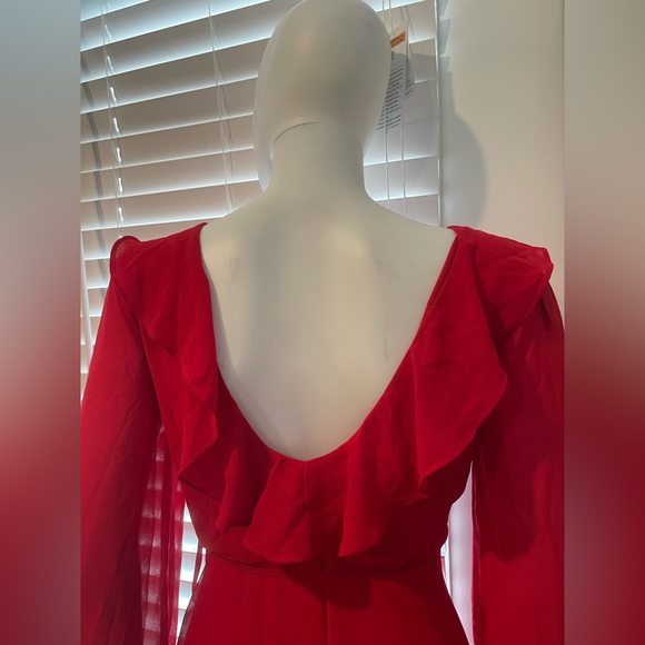 SMALL FOREVER 21 RED WRAP DRESS + RUFFLES - Picture 5 of 9